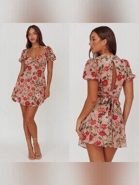 Selfie Leslie Here Comes The Sun Dillon Twist Bust Mini Dress Floral Beige S